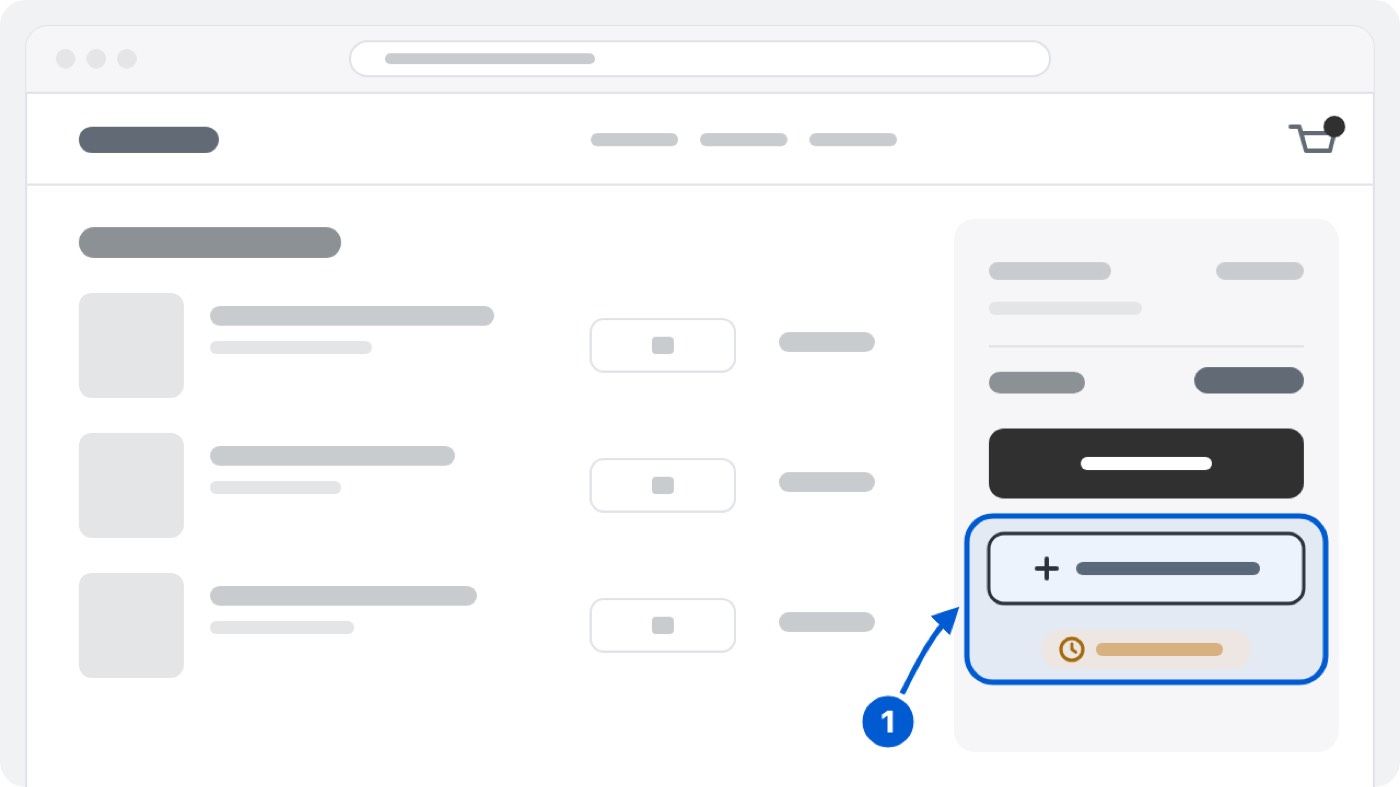 Illustration of the cart page with an Add to your order button and a countdown below the checkout button.