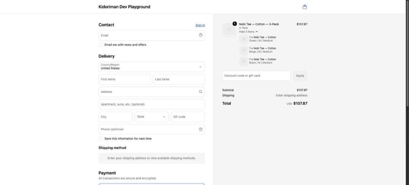 Shopify checkout showing a three-pack as one line that expands into three real variants.