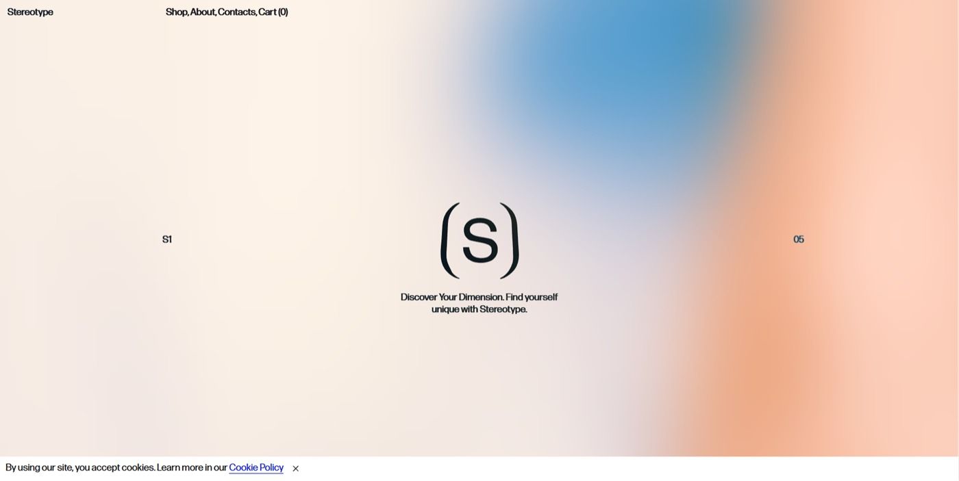 Stereotype home page with a soft gradient background, a bracketed S logo and a short brand line.